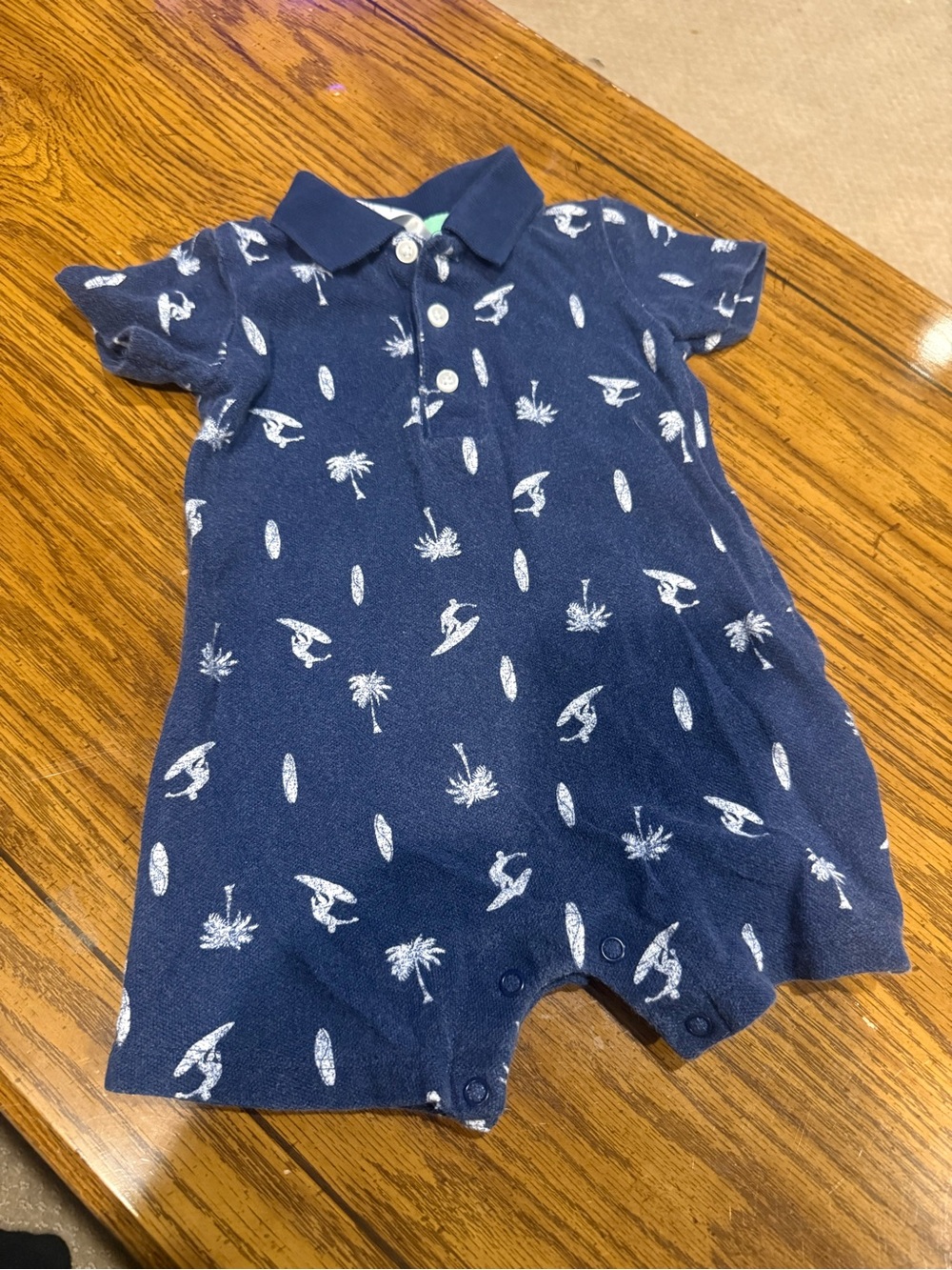 6 for $10 Navy Baby Polo Romper with Surf Print